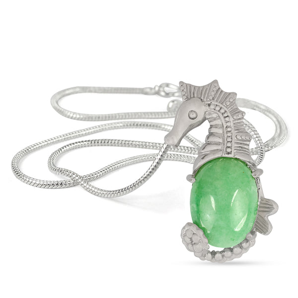 Natural Crystal Stone Seahorse Shape Pendant - Locket with Metal Chain