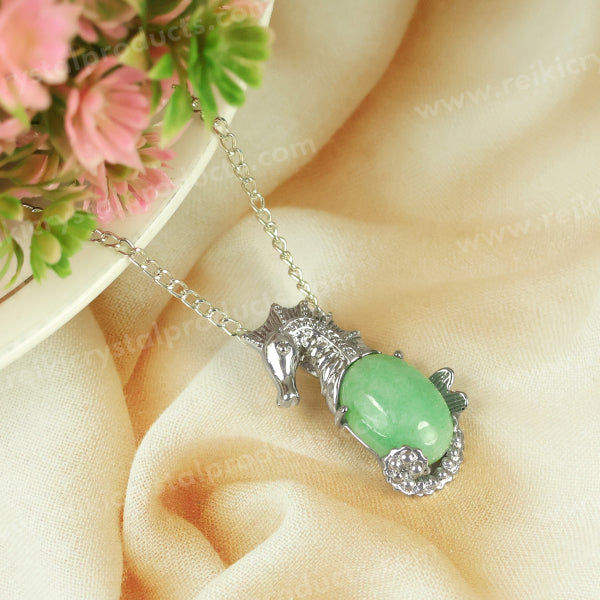 Natural Crystal Stone Seahorse Shape Pendant - Locket with Metal Chain