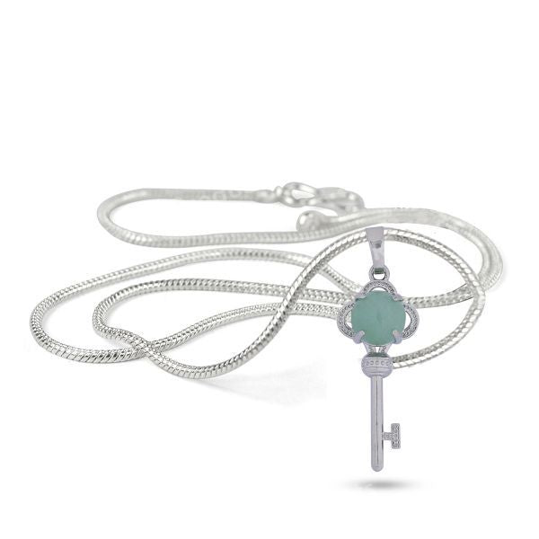 Natural Crystal Stone Key Shape Pendant - Locket with Metal Chain
