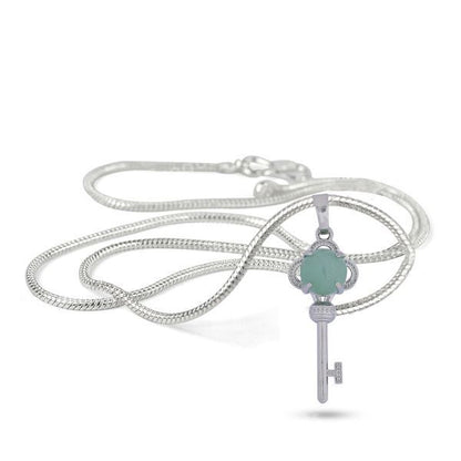 Natural Crystal Stone Key Shape Pendant - Locket with Metal Chain