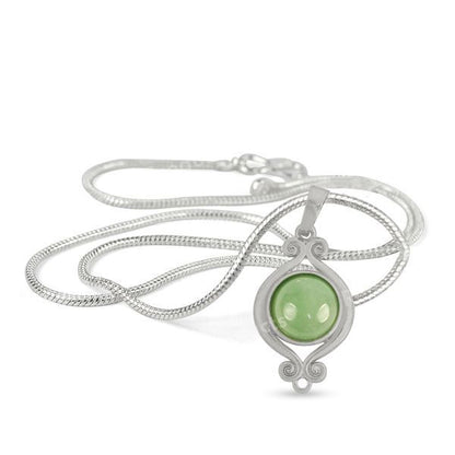 Natural Green Jade Crystal Stone Designer Round Shape Pendant Locket with Metal Chain