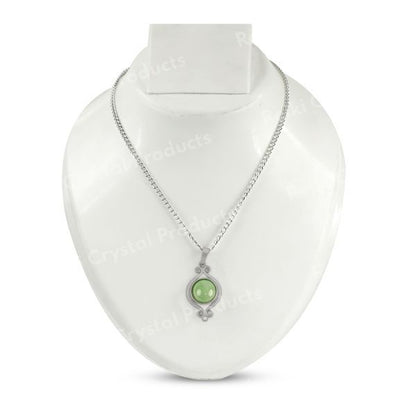 Natural Green Jade Crystal Stone Designer Round Shape Pendant Locket with Metal Chain
