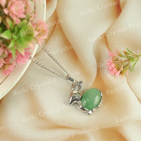 Natural Crystal Stone Rabbit Shape Pendant - Locket with Metal Chain