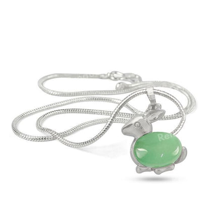 Natural Crystal Stone Rabbit Shape Pendant - Locket with Metal Chain