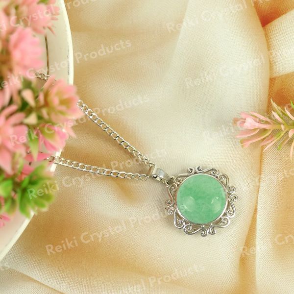 Natural Crystal Stone Round Designer Shape Pendant - Locket with Metal Chain