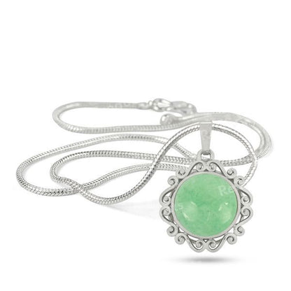 Natural Crystal Stone Round Designer Shape Pendant - Locket with Metal Chain