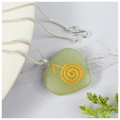 Natural Crystal Stone Reiki Cho Ku Rei Heart Shape Pendant - Locket with Metal Chain