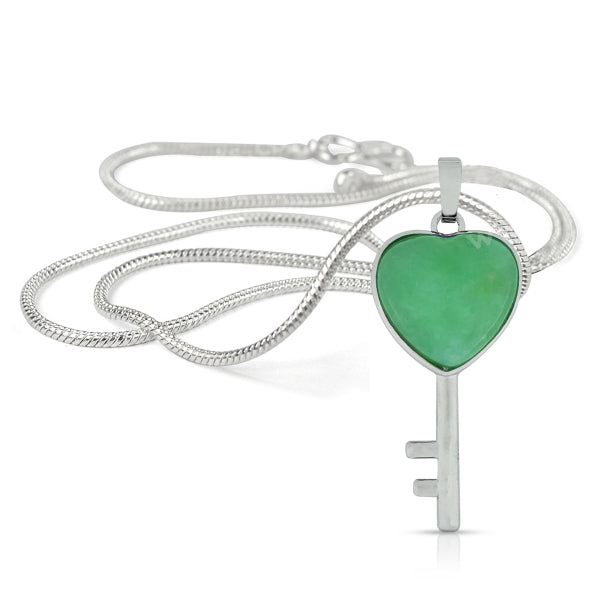 Natural Crystal Stone Heart Key Shape Pendant - Locket with Metal Chain