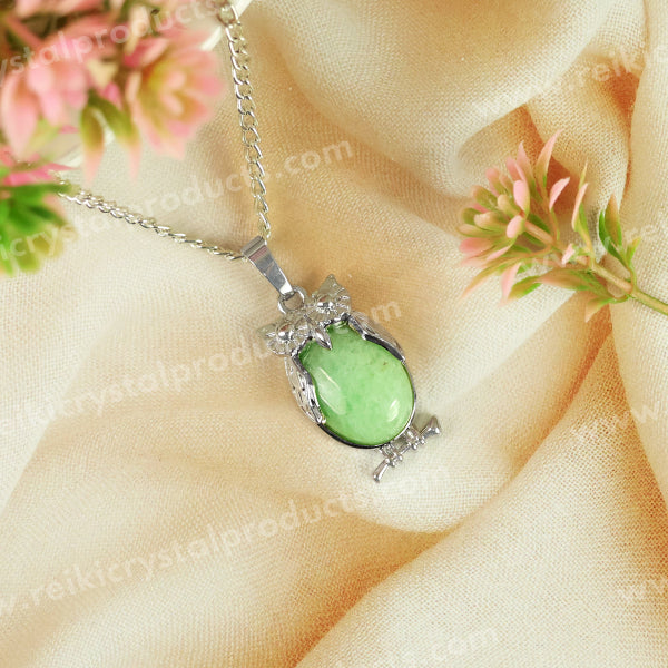 Natural Crystal Stone Owl Shape Pendant - Locket with Metal Chain