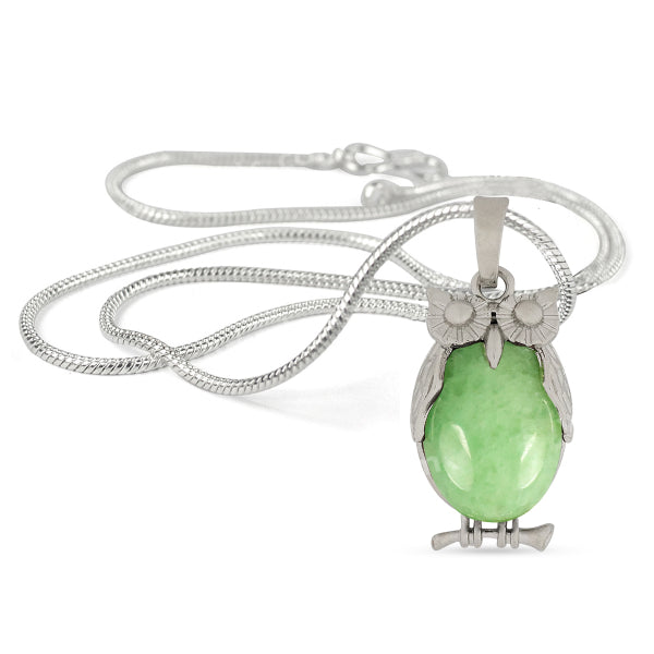 Natural Crystal Stone Owl Shape Pendant - Locket with Metal Chain