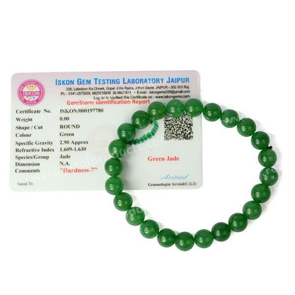 Certified Green Jade 8 mm Round Bead Bracelet