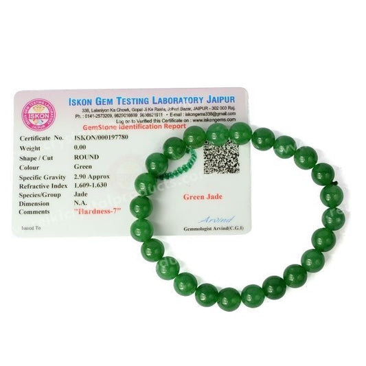 Certified Green Jade 8 mm Round Bead Bracelet