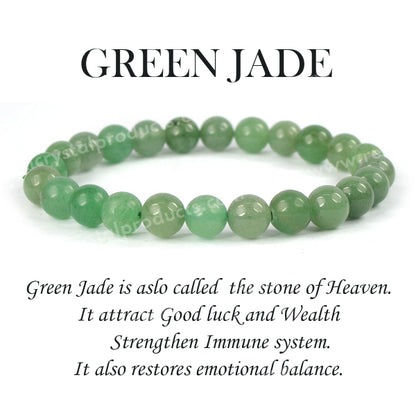 Certified Green Jade 8 mm Round Bead Bracelet
