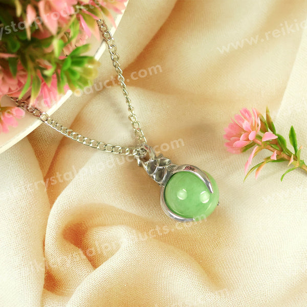 Natural Crystal Stone Ball Shape Pendant - Locket with Metal Chain
