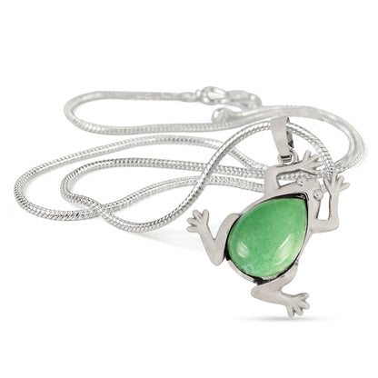 Natural Crystal Stone Frog Shape Pendant-Locket with Metal Chain
