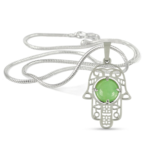 Natural Crystal Stone Hamsa Charm Pendant - Locket with Metal Chain