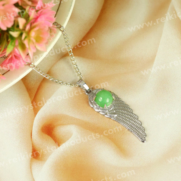 Natural Crystal Stone Feather Charm Shape Pendant - Locket with Metal Chain