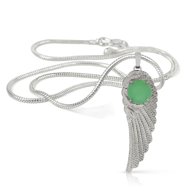 Natural Crystal Stone Feather Charm Shape Pendant - Locket with Metal Chain