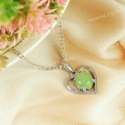 Natural Crystal Stone Heart Shape Pendant - Locket with Metal Chain