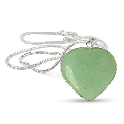 Natural Crystal Stone Heart Shape Pendant Size 30-35 mm with Metal Chain