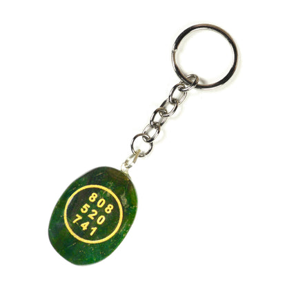 Green Jade Zibu Symbol Stone Cabochon Keychain 1 pc