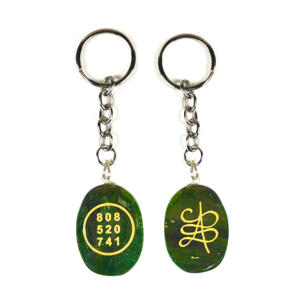 Green Jade Zibu Symbol Stone Cabochon Keychain 2 pc