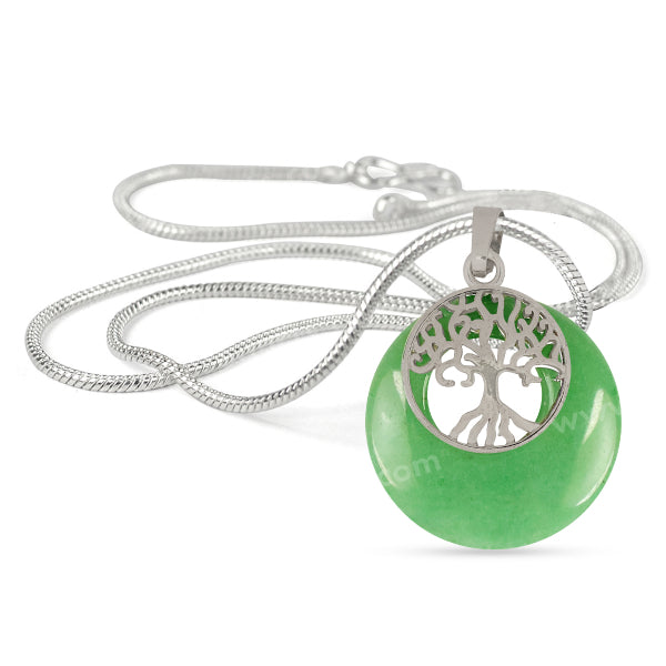 Natural Crystal Stone Tree of Life Charm Pendant - Locket with Metal Chain