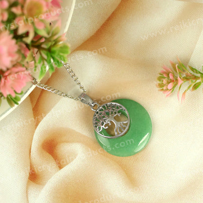 Natural Crystal Stone Tree of Life Charm Pendant - Locket with Metal Chain