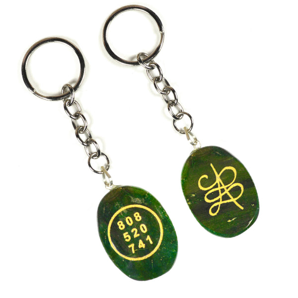Green Jade Zibu Symbol Stone Cabochon Keychain 2 pc