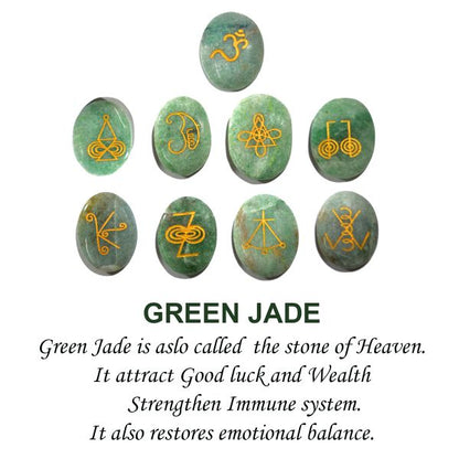 Natural Stone Oval Shape Karuna Reiki Symbol Engraved Set of 9 pcs