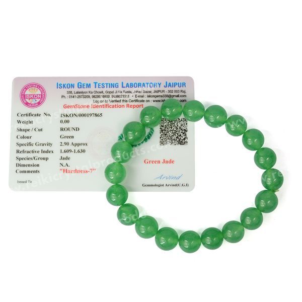 Certified Green Jade 10 mm Round Bead Bracelet