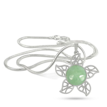 Natural Crystal Stone Flower Shape Pendant - Locket with Metal Chain