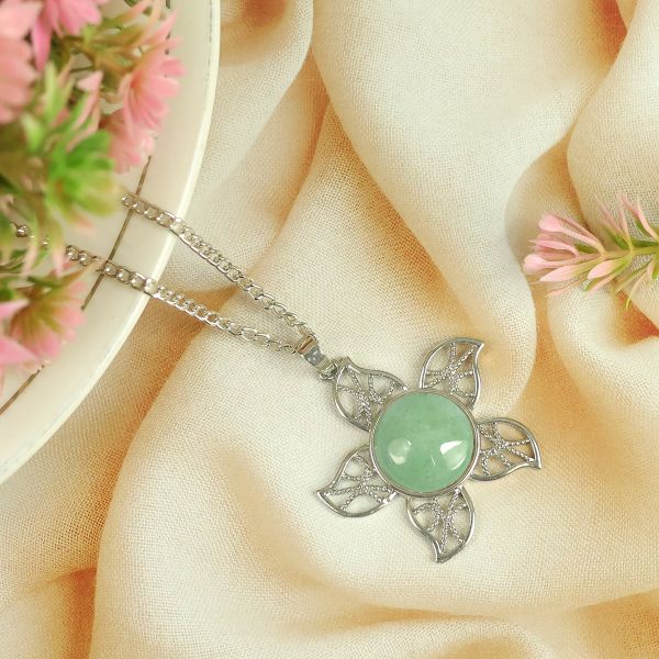 Natural Crystal Stone Flower Shape Pendant - Locket with Metal Chain