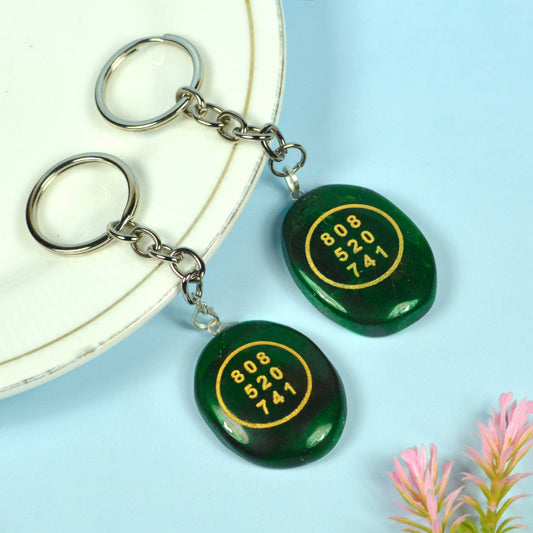 Green Jade Zibu Symbol Stone Cabochon Keychain 2 pc