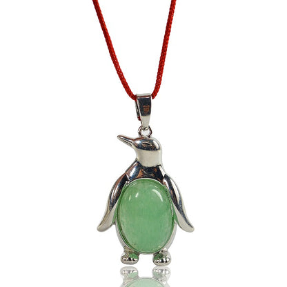 Green jade Penguin Shape Pendant with Thread Crystal Stone Pendant