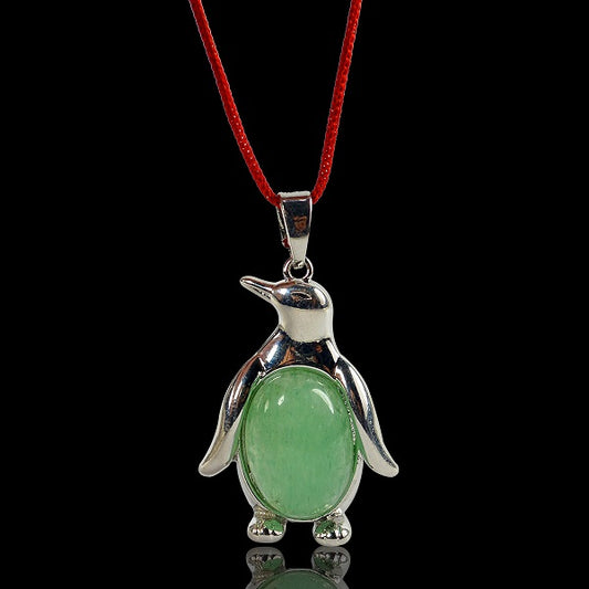 Green jade Penguin Shape Pendant with Thread Crystal Stone Pendant