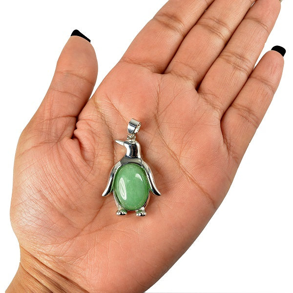Green jade Penguin Shape Pendant with Thread Crystal Stone Pendant