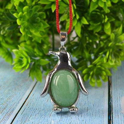 Green jade Penguin Shape Pendant with Thread Crystal Stone Pendant