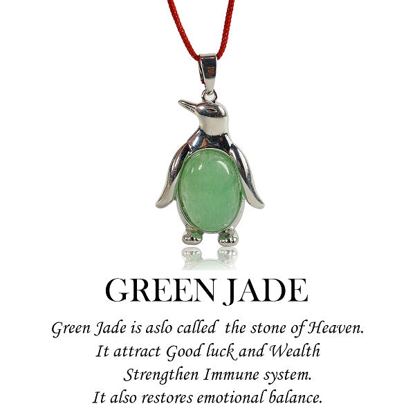 Green jade Penguin Shape Pendant with Thread Crystal Stone Pendant