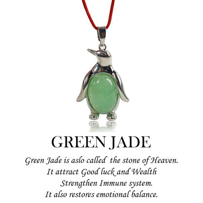 Green jade Penguin Shape Pendant with Thread Crystal Stone Pendant