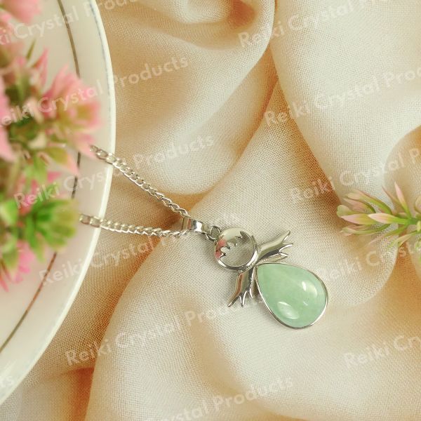 Natural Crystal Stone Angel Guardian Shape Pendant - Locket with Metal Chain