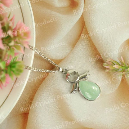 Natural Crystal Stone Angel Guardian Shape Pendant - Locket with Metal Chain