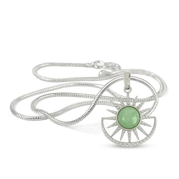 Natural Crystal Stone Sun And Moon Shape Pendant - Locket with Metal Chain