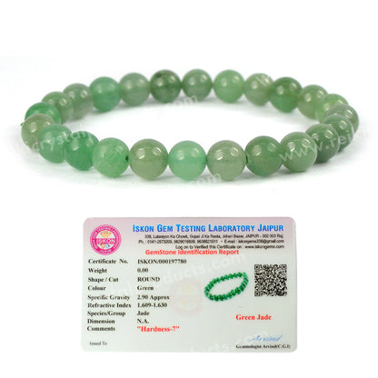 Certified Green Jade 8 mm Round Bead Bracelet