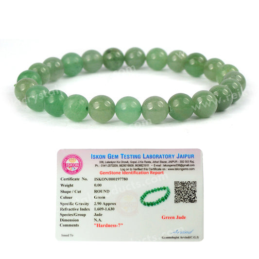 Certified Green Jade 8 mm Round Bead Bracelet