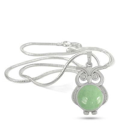 Natural Crystal Stone Owl Shape Pendant - Locket with Metal Chain