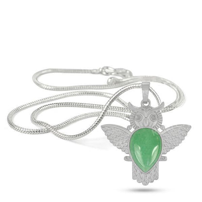 Natural Crystal Stone Owl Shape Design Pendant - Locket with Metal Chain
