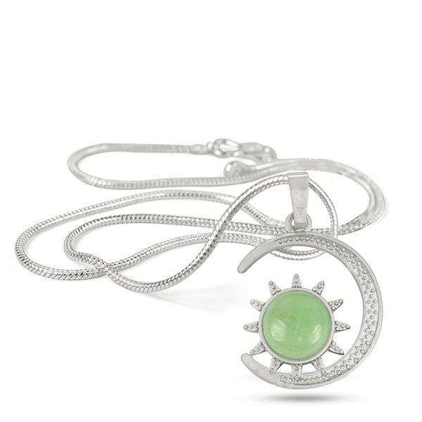 Natural Crystal Stone Sun And Moon Shape Pendant - Locket with Metal Chain