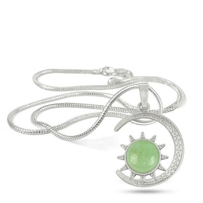Natural Crystal Stone Sun And Moon Shape Pendant - Locket with Metal Chain