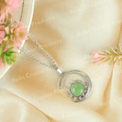 Natural Crystal Stone Sun And Moon Shape Pendant - Locket with Metal Chain